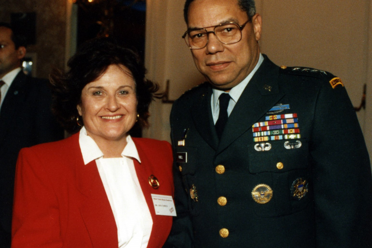 Louise Slaughter and former US Secretary of State Colin Powell