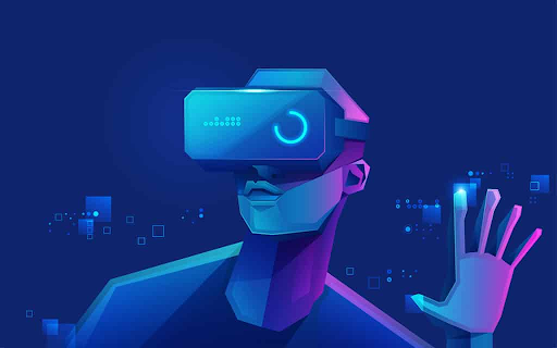 illustration of a person in a virtual reality headset.