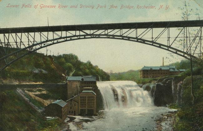 Postcard of Lower Falls of Genesee River and Driving Park Ave. Bridge, Rochester, N.Y.