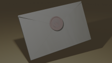 A 3D model of an envelope with a wax seal.